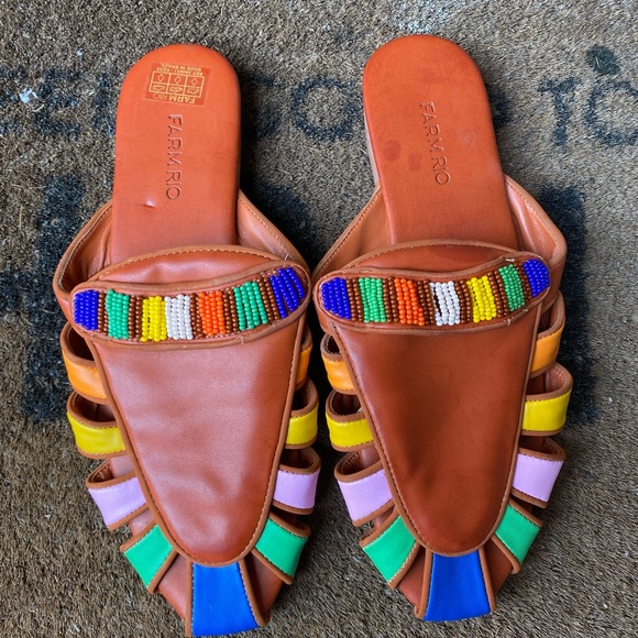 FARM RIO Rust Rainbow Beaded Colorful Vegan Leather Mules in Women’s Sz US 9 - Picture 3 of 6